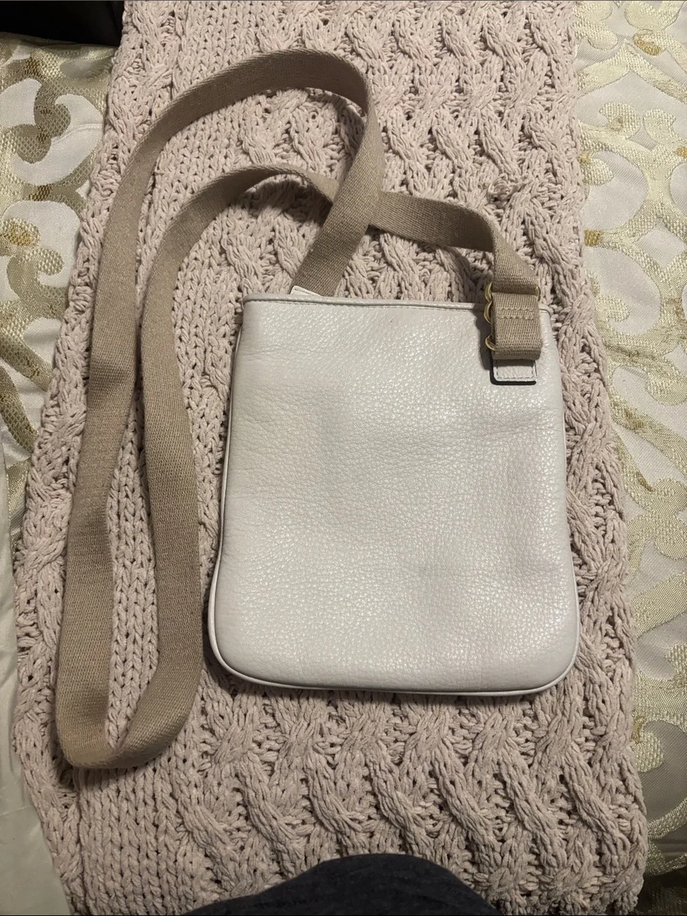 Michael Kors White Leather Crossbody with Tan Strap and Gold MK Logo - Picture 2 of 3